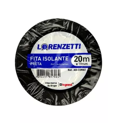 Fita Isolante 19mm x 20mts Cor: Preta REF...